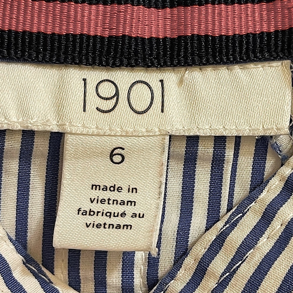 Nordstrom 1901 Striped Blue & White Cotton Shirtdress Belt Cotton Obi Sash Sz 6 - Picture 5 of 12
